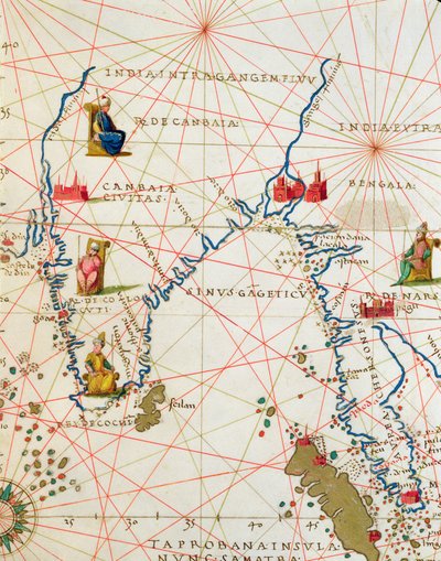 India and Malaysia, from an Atlas of the World in 33 Maps, Venice, 1st September 1553 (detail) by Battista Agnese